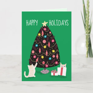 Cats Under the Christmas Tree-green Holiday Card