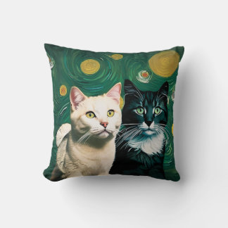 Cats under the starry night (Throw Pillow) Throw Pillow
