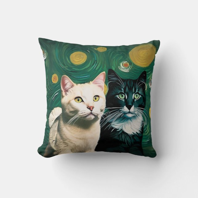 Cats under the starry night (Throw Pillow) Throw Pillow (Front)