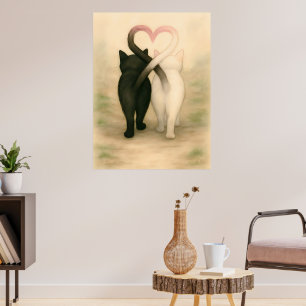 Cats Valentine's Day Holiday Vintage Watercolor Poster