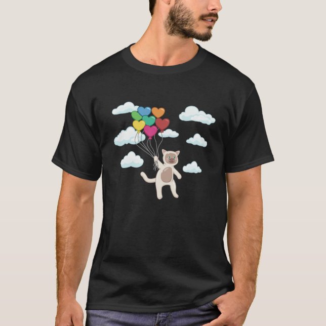 Cats Valentine's Heart Balloons Cat Valentine's Da T-Shirt (Front)