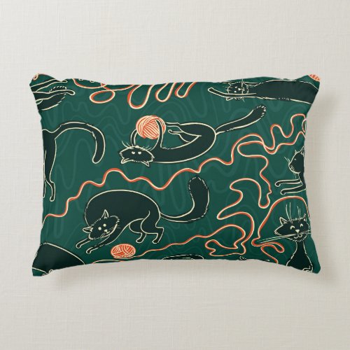 Cats Vintage Doodle Seamless Pattern Accent Pillow
