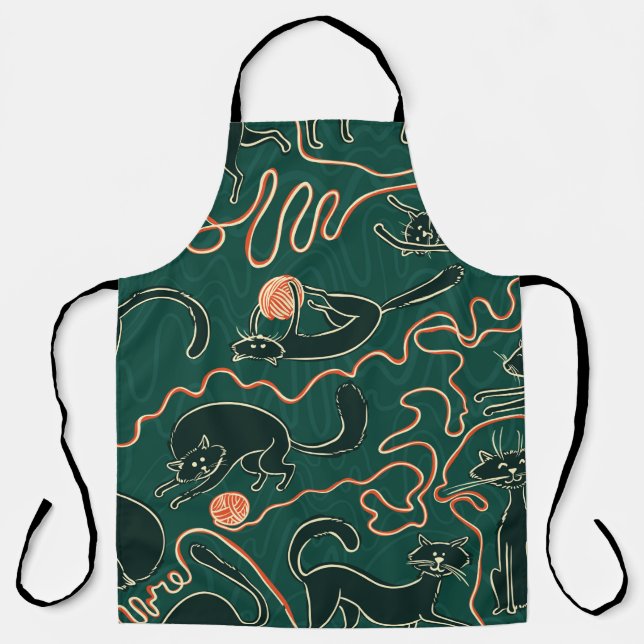Cats vintage doodle seamless pattern apron (Front)