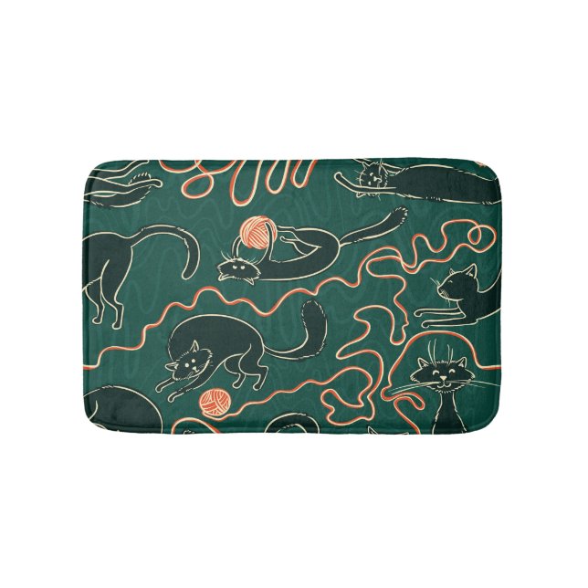 Cats Vintage: Doodle Seamless Pattern Bath Mat (Front)