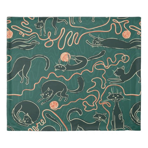 Cats vintage doodle seamless pattern duvet cover