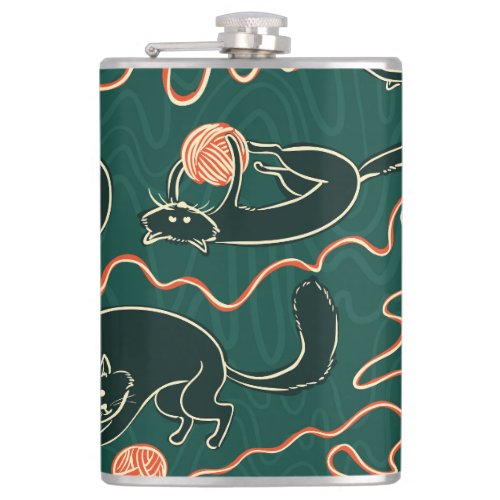 Cats Vintage Doodle Seamless Pattern Flask