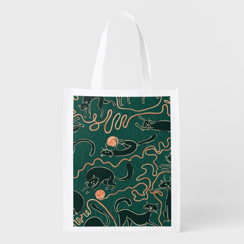 Cats Vintage Doodle Seamless Pattern Grocery Bag