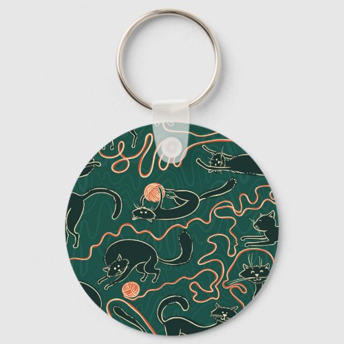 Cats Vintage Doodle Seamless Pattern Keychain