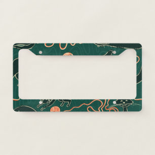 Cats Vintage: Doodle Seamless Pattern License Plate Frame