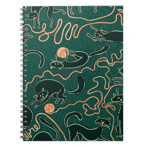 Cats Vintage Doodle Seamless Pattern Notebook