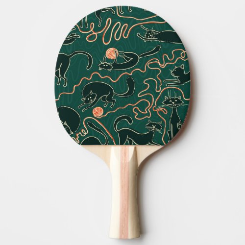 Cats Vintage Doodle Seamless Pattern Ping Pong Paddle