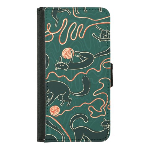 Cats Vintage Doodle Seamless Pattern Samsung Galaxy S5 Wallet Case