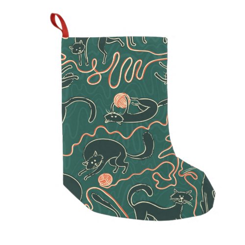 Cats Vintage Doodle Seamless Pattern Small Christmas Stocking