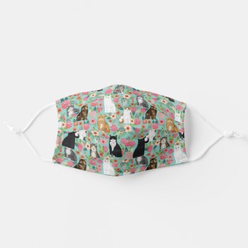 Cats Vintage Florals Mint Adult Cloth Face Mask by FriendlyPets at Zazzle