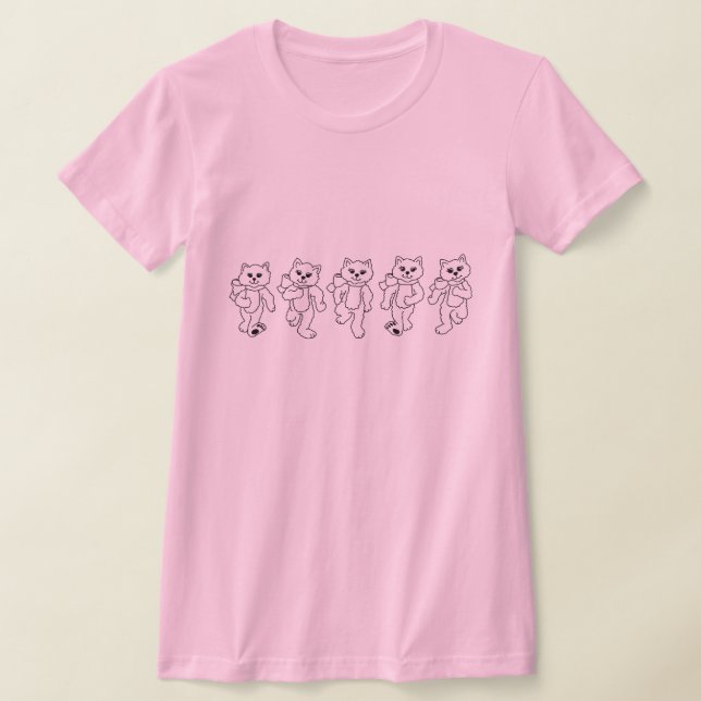 Cats Walking Whimsical Kitties Line Art Drawing T-Shirt (Laydown)
