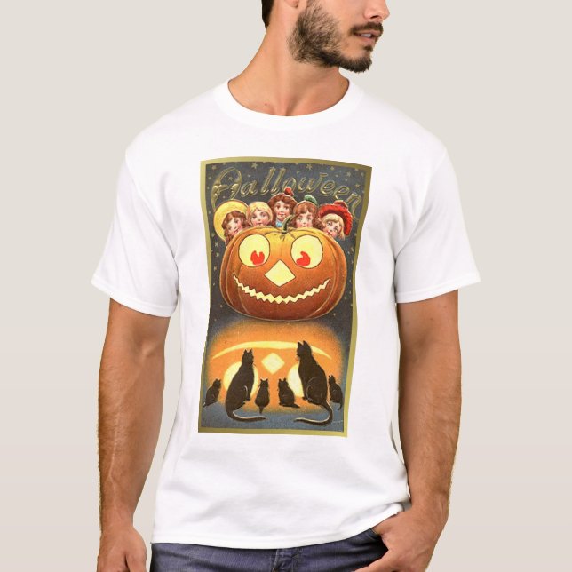 Cats Watching Kids and Pumpkin Dark Tees (Front)