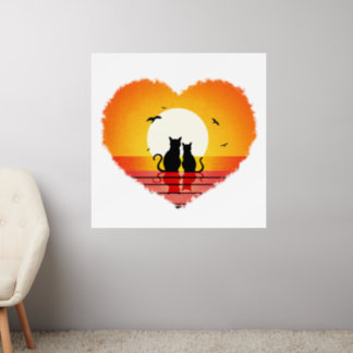 cats watching sunset silhouette  wall decal 
