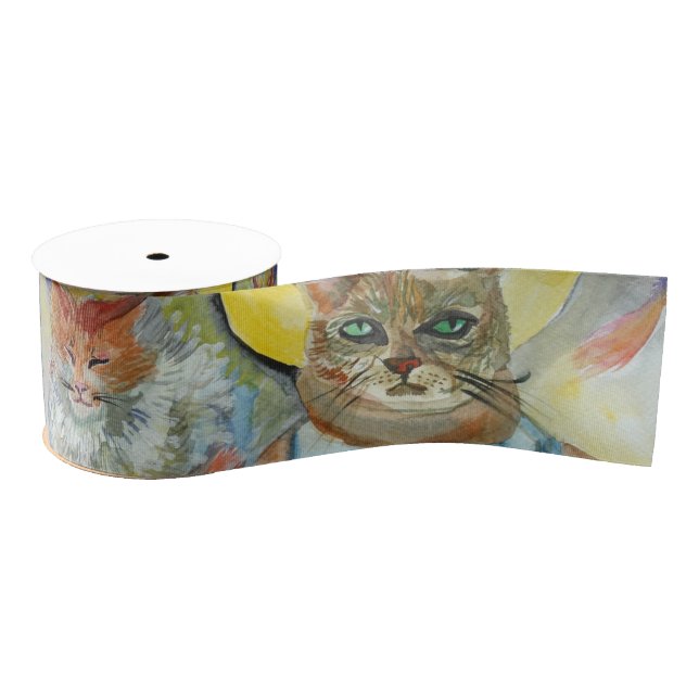 Cats Watercolor art  Grosgrain Ribbon (Spool)