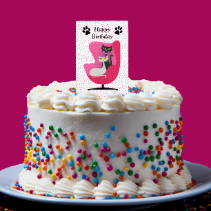 Cats Wearing Diamond Collars Pink Chair Dots Cake Topper