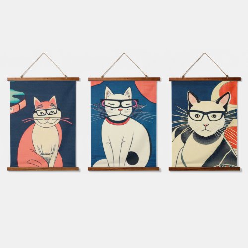 Cats Wearing Glasses _ Wood Topped Wall Tapestry