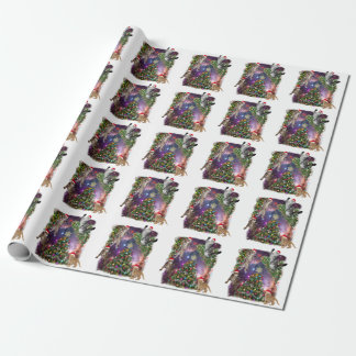 cats wearing Santa hats, with Christmas trees  Wrapping Paper