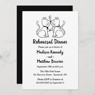 Cats Wedding Rehearsal Black White Modern Wedding Invitation