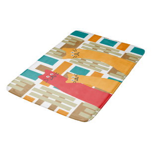 Cats whimsical cute geometric shapes bath mat