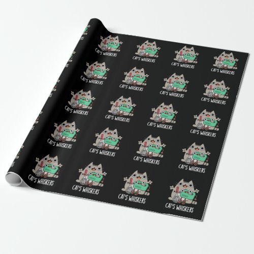 Cats Whiskers Funny Baking Pun Dark BG Wrapping Paper