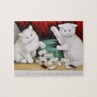 Cats White Kitties Playing Dominoes-Currier & Ives Jigsaw Puzzle