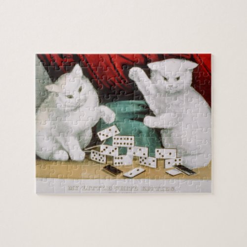 Cats White Kitties Playing Dominoes_Currier  Ives Jigsaw Puzzle