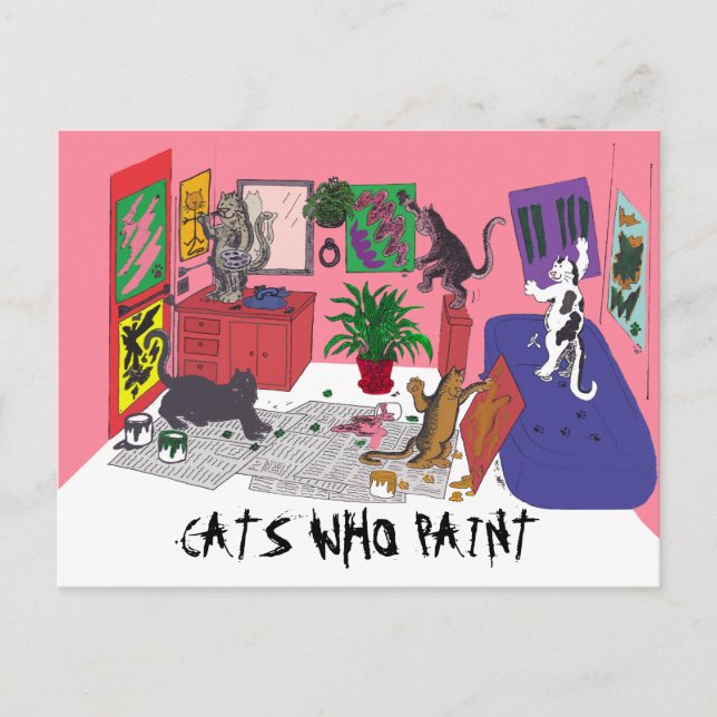 Cats Who Paint, Humorous Art of cats painting Postcard (Front)