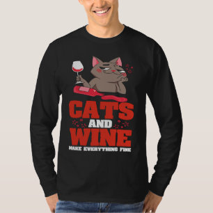 Cats & Wine Make Everything Fine Drinking Feline T-Shirt