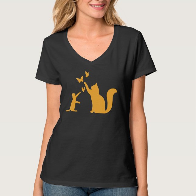Cats With Butterflies Cat  I Cute Cats T-Shirt (Front)