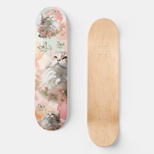 Cats with Butterflies Pink and Pastels Skateboard