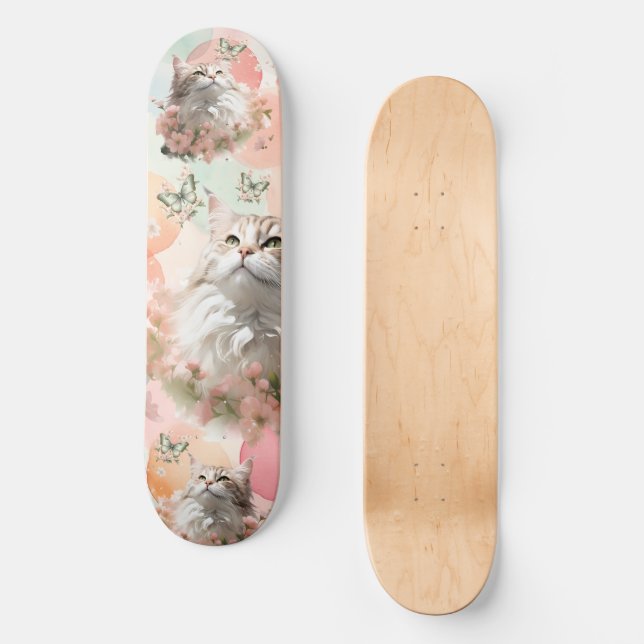 Cats with Butterflies Pink and Pastels Skateboard (Front)