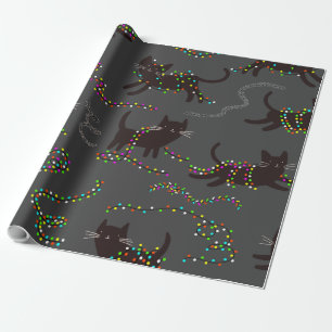 Cats with Christmas Lights Pattern Wrapping Paper