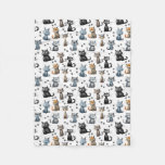 Cats With Grumpy Faces and Paw Prints Pattern Fleece Blanket