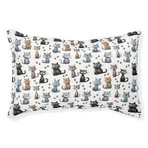 Cats With Grumpy Faces Paw Prints Pattern Pet Bed