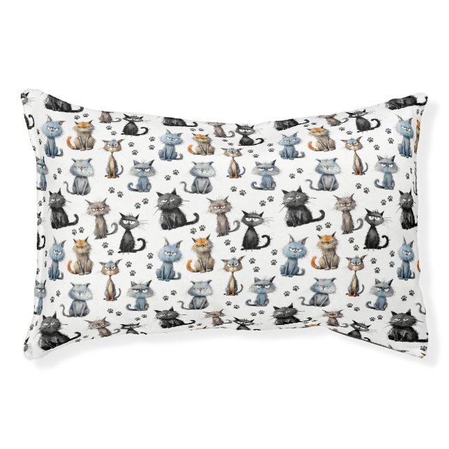 Cats With Grumpy Faces Paw Prints Pattern Pet Bed (Front)
