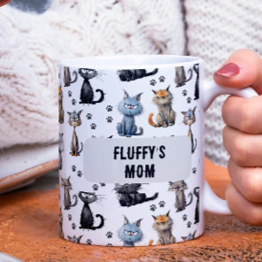 Cats With Grumpy Scowling Faces Pattern With Name Coffee Mug