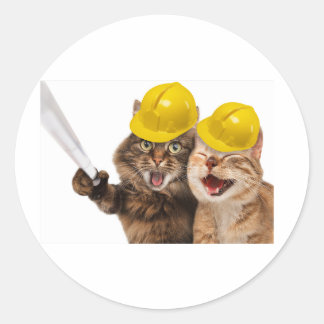 cats with hard hats classic round sticker