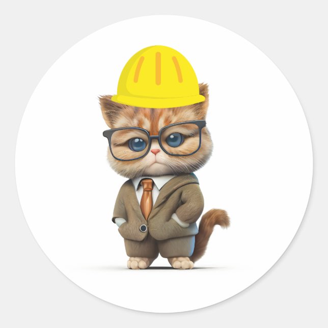 cats with hard hats classic round sticker (Front)