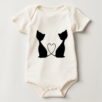 Cats with heart, black and white baby bodysuit