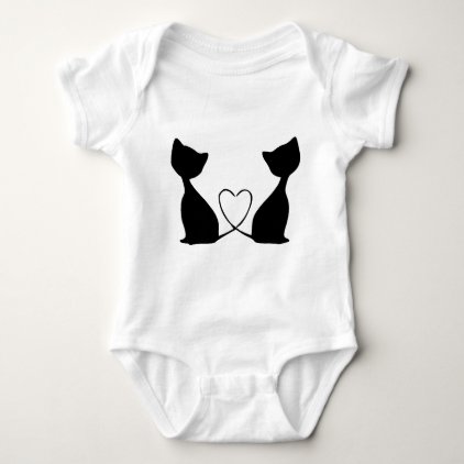 Cats with heart, black and white baby bodysuit