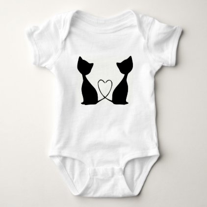 Cats with heart, black and white baby bodysuit