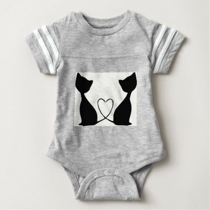 Cats with heart, black and white baby bodysuit