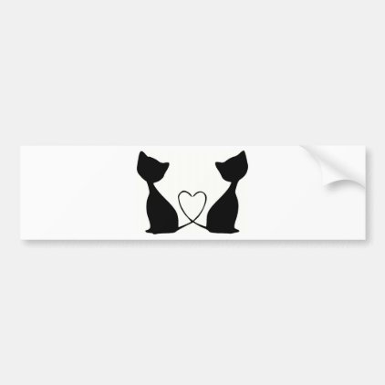 Cats with heart, black and white bumper sticker