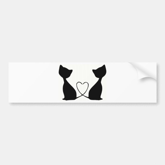 Cats with heart, black and white bumper sticker (Front)