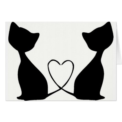 Cats with heart, black and white card