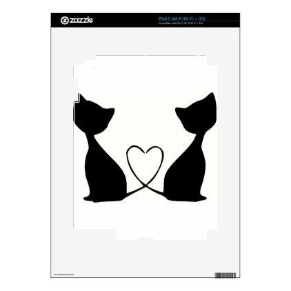 Cats with heart, black and white decal for iPad 2